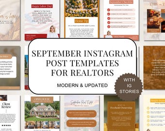 September Instagram Templates Real Estate | Instagram Posts for Realtor Marketing | Real Estate Social Media Templates | Canva Template