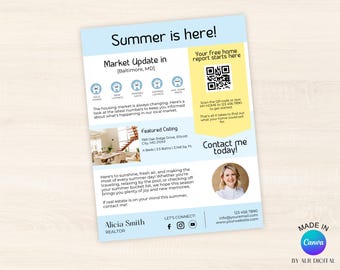 Sommarreklamblad för fastigheter | Reklamblad för mäklare som sommar | Mallar för sociala medier för fastigheter | Redigerbar mall i Canva