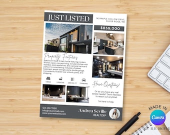 Just Listed Flyer for Realtors | Real Estate Canva Template | Editable Realtor Marketing | Realtor Farming Flyer | Printable Realtor Flyer
