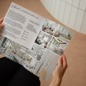 Puede incluir: Un folleto para una casa de lujo en 123 Westdale Drive, EE. UU. El folleto presenta fotos del interior de la casa, que incluyen una cocina, una sala de estar y dormitorios. El folleto tambi&eacute;n enumera los aspectos m&aacute;s destacados de la propiedad, como una piscina privada, pisos de madera dura y electrodom&eacute;sticos de acero inoxidable.