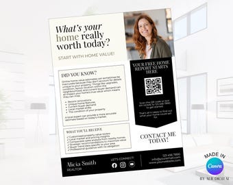 Home Value Marketing Flyer Template for Realtors Editable Real Estate Canva