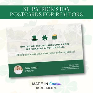 March Real Estate Marketing | St. Patrick's Day Postcard for Real Estate Agents Realtors | Real Estate Farming | Canva Template | Editable
