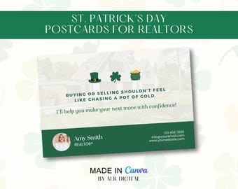 March Real Estate Marketing | St. Patrick's Day Postcard for Real Estate Agents Realtors | Real Estate Farming | Canva Template | Editable