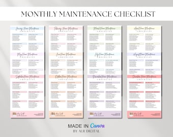 12 Months Home Maintenance Checklist | Home Maintenance Checklist for Realtor Marketing | Real Estate Flyer Template | Canva Editable