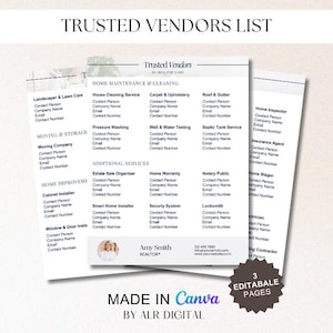Real Estate Trusted Vendor Template for Realtors | Referral List | Preferred Vendors | Real Estate Marketing | Editable Buyer | Canva