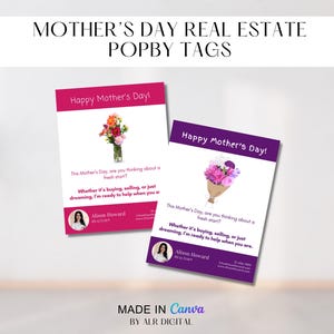 Mothers Day Real Estate Pop By Tags | Realtor Marketing Mother's Day | Realtor Farming | Happy Mother's Day Realtor | Canva Editable