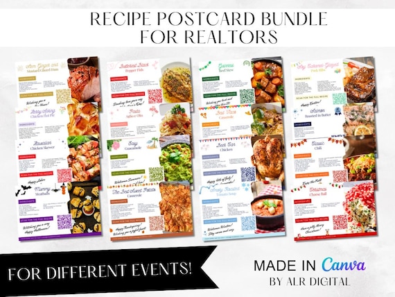 Real Estate Recipe Postcard | Real Estate Marketing | Events Recipe | Editable Postcard | Realtor Guide | Postcard Bundle | Canva