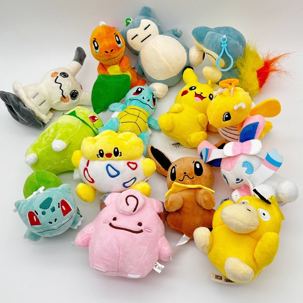 Best GIFT: Pokemon Mini Plush Doll Keychains and Backpack Charms (Pikachu/Mimikyu/Snorlax/Eevee/Squirtle/Bulbasaur)