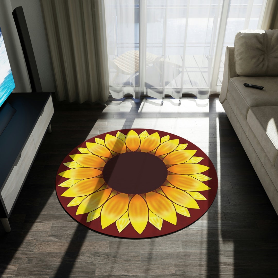 Happy Round Sunflower Rug Handmade Yellow Floral Area Rug for Etsy