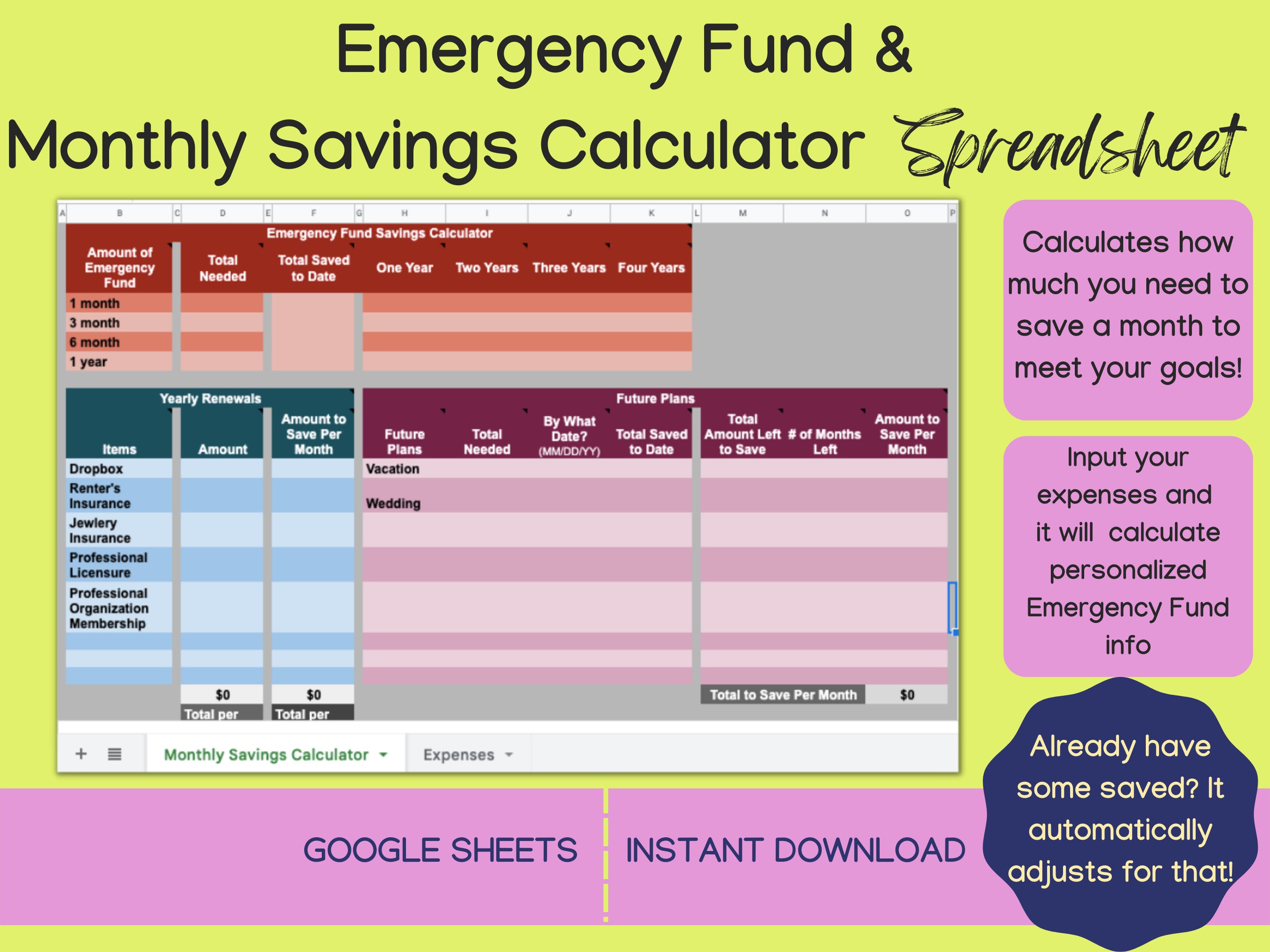 Monthly Savings Calculator Etsy