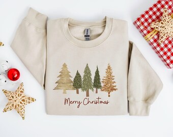 Merry Christmas Tree Sweatshirt, Unisex Holiday Sweater