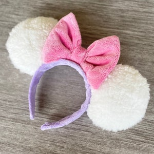 Daisy Duck Mouse Ears, Daisy Duck Minnie Mouse Ears, Pink Mouse Ears Headband Accessory in Cozy White Sherpa, Cute Soft Comfy Headband 2025