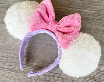 Daisy Duck Mouse Ears, Daisy Duck Minnie Mouse Ears, Pink Mouse Ears Headband Accessory in Cozy White Sherpa, Cute Soft Comfy Headband 2025