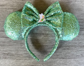 Tinkerbell Minnie Mouse Ears, Handmade Tinkerbell Disney Ears Headband, Comfortable and Cute Sequin Pixie Mouse Headband