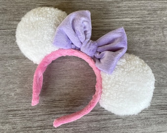 Daisy Duck Mouse Ears Headband, Minnie Mouse Ears, Pink and Purple Disney Mouse Ears, Soft, Comfy, Cute, Fluffy Sherpa Mouse Headband