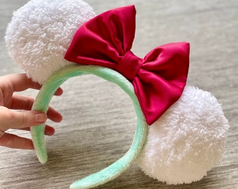 Daisy Duck Christmas Ears: Sherpa Fabric, Red Bow Park Headband