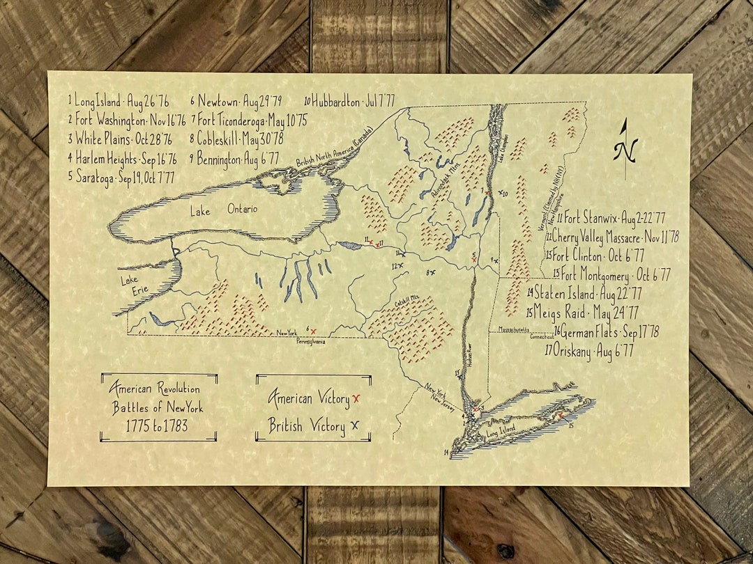 Revolutionary War Map of New York Battles: Hand-drawn Vintage Style - Etsy