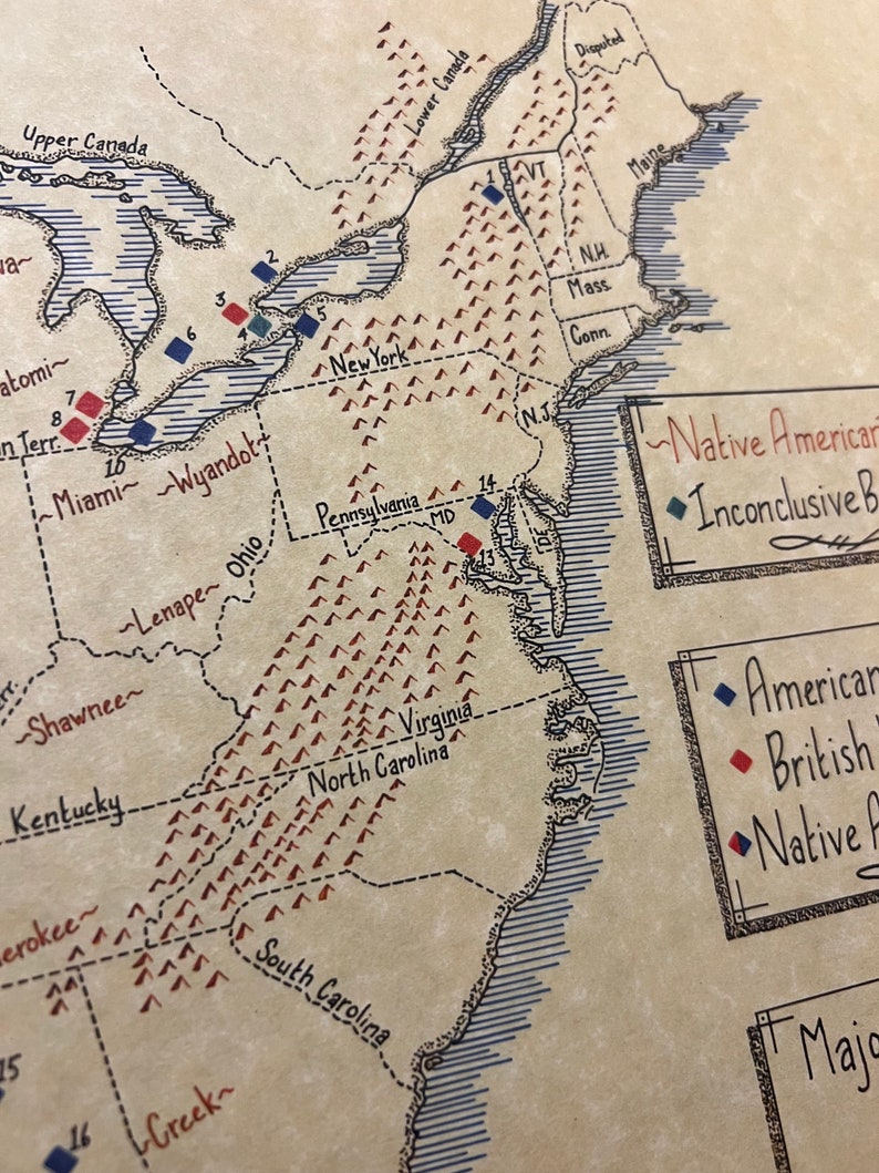 War of 1812 Hand Drawn Map, 1812 War Map, Historic 1812 Map, Vintage Map Print, , Vintage Gift ...