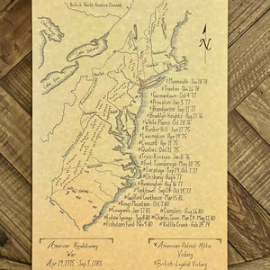 Revolutionary War Hand Drawn Map, War Map, American Revolution Map, Vintage Map, Map Gift for ...