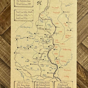 World War II Battle of the Bulge hand drawn map, War Map, World War II map, World War 2 Map, Vintage map, Map gifts for history buff