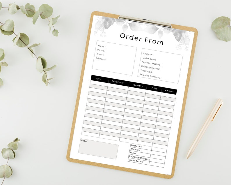 Order Form Template Printable Order Form Minimal Purchase - Etsy