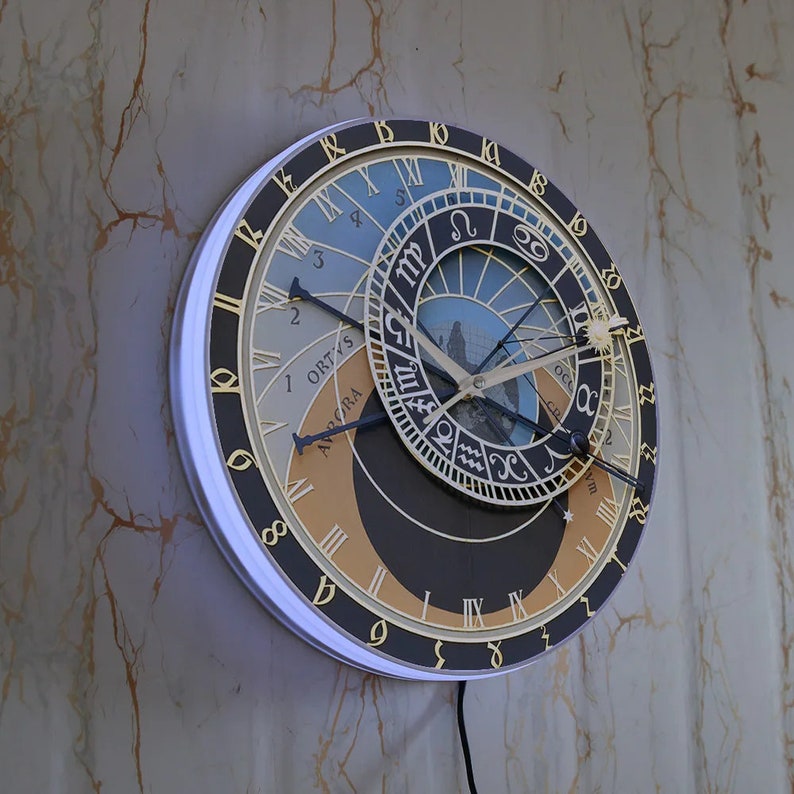 Prague Astronomical Clock Luminous Night Light Wall Watch Decor