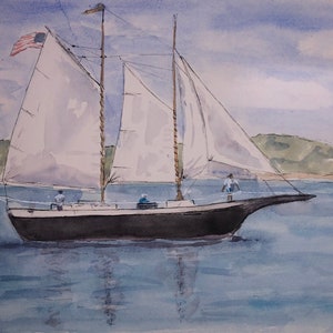 Sailing near Newport- ink and watercolor color was 9x12”
