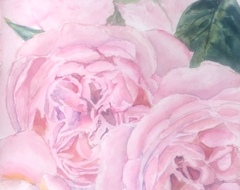 Pinke Pfingstrosen original Aquarell 9 X12