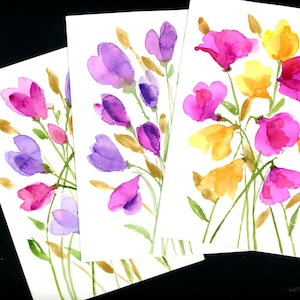 3er Set blumig leuchtend - mit einem Hauch von Gold, Innenseiten blanko, original Aquarell. Handbemalte Sets sind ähnlich, aber jedes Set ist ein Unikat.