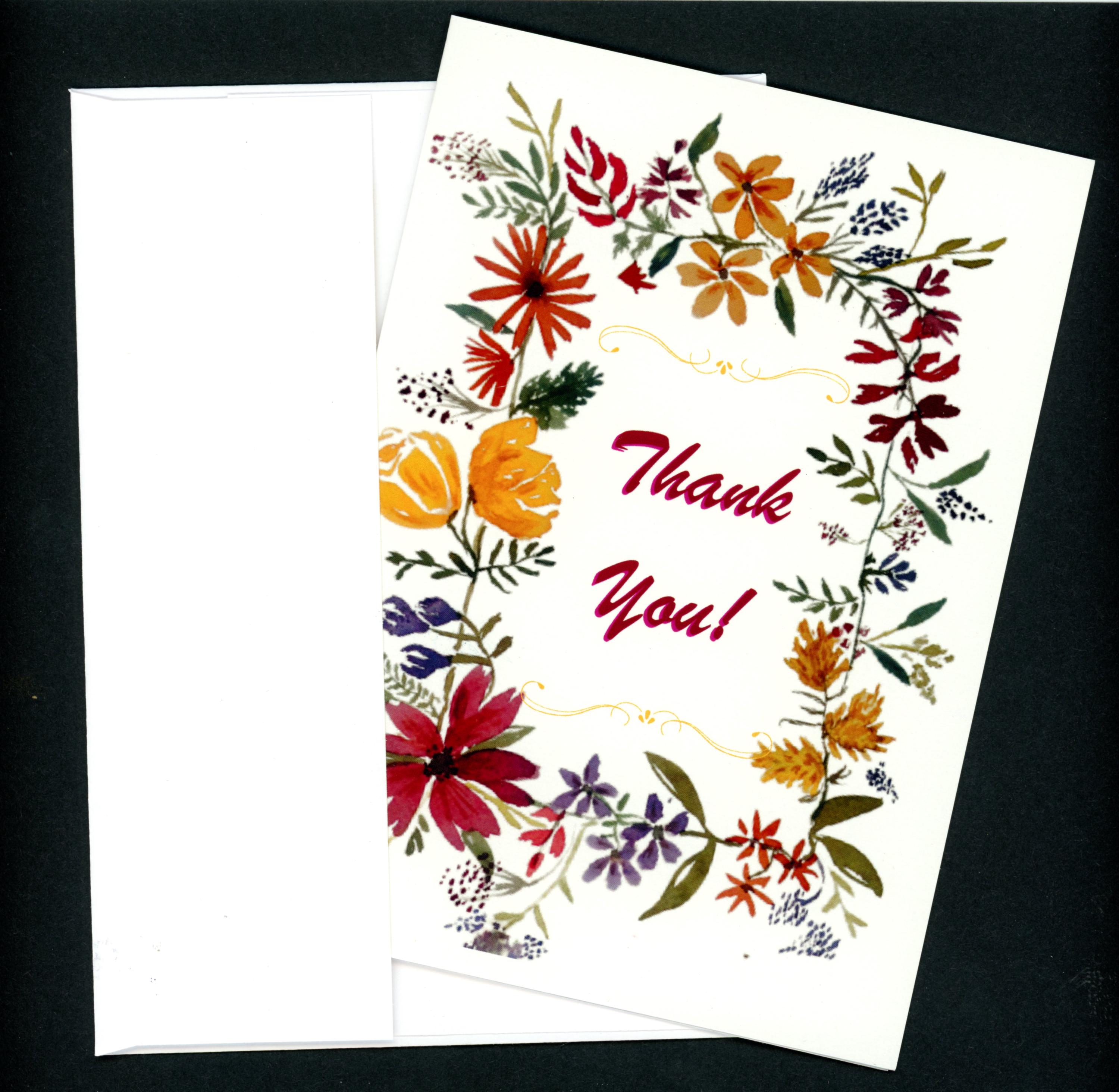 Thank You Card Set - Floral Frame Watercolor Print 5x 7" Set of 5 Cards ...