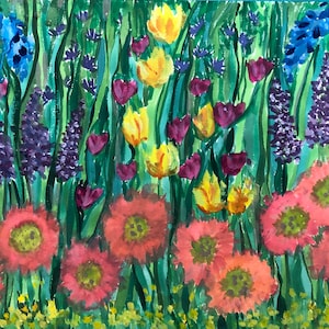 Spring garden gouache painting