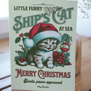 Nautical Christmas card, Ship&#39;s cat, cute animal card, maritime gift, Merchant Navy, Royal Navy, US Navy, Sailing, yachting, boat, A5 card