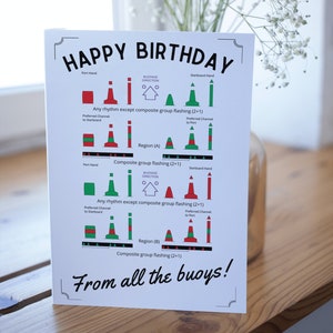 Carte d’anniversaire nautique, bouées bâbord et tribord, voile, yacht, bateau, mer, maritime, navire, bouée de navigation, joyeux anniversaire marin A5 carte