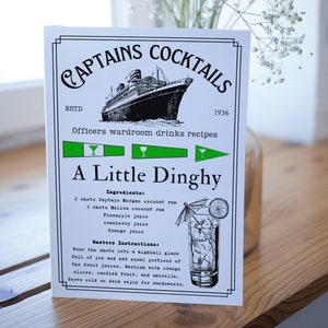 Carte de vœux cocktail maritime, carte A5, recette de cocktail (A Little Dinghy) Fanion gin, carte de voile, carte nautique, navire, mer, cadeau de yacht