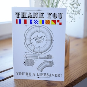 Biglietto di ringraziamento nautico, Biglietto di vela, Bandiera di segnalazione marittima, Salvagente, Salvavita, Barca, Yacht, , Grazie, Biglietto di auguri nautici, Biglietto di auguri nautico