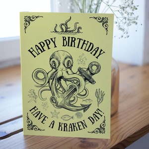 Maritime Geburtstagskarte, have a kraken day! Krake Karte, lustige Geburtstagskarte, Karte für Ihn, Karte für sie, Seeungeheuer, Leben im Meer, Anker, maritim