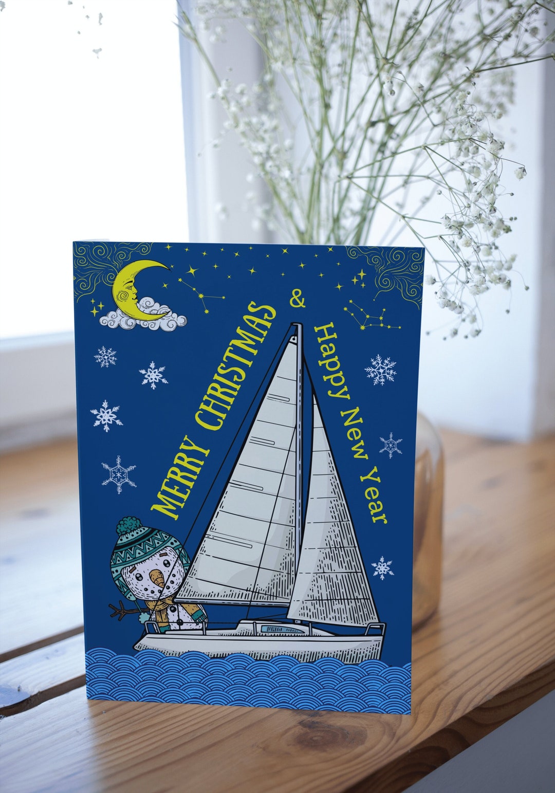 Nautical Christmas Card Snowman Sailing Yacht Merry Etsy Denmark