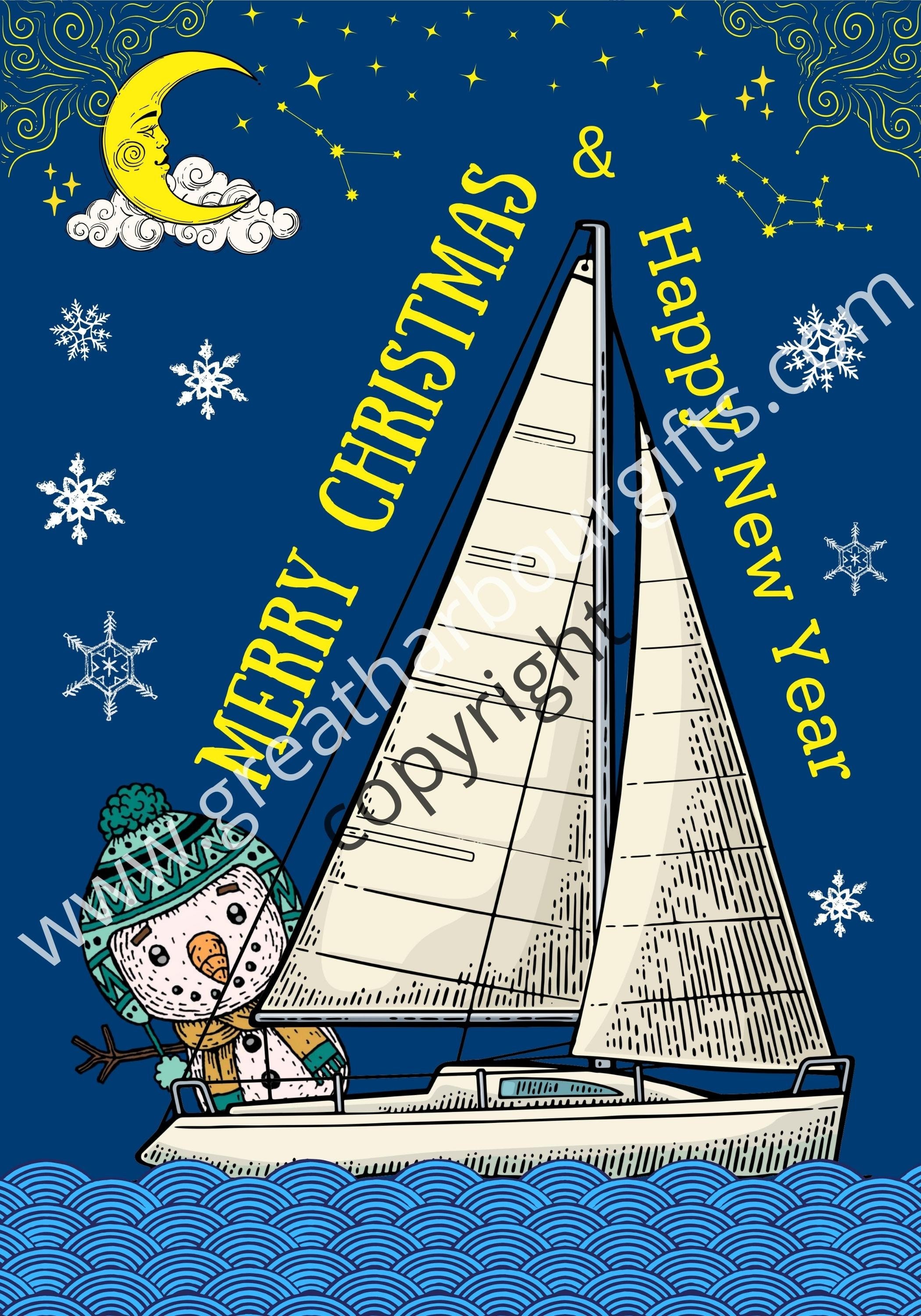 Nautical Christmas Card Snowman Sailing Yacht Merry Etsy Denmark