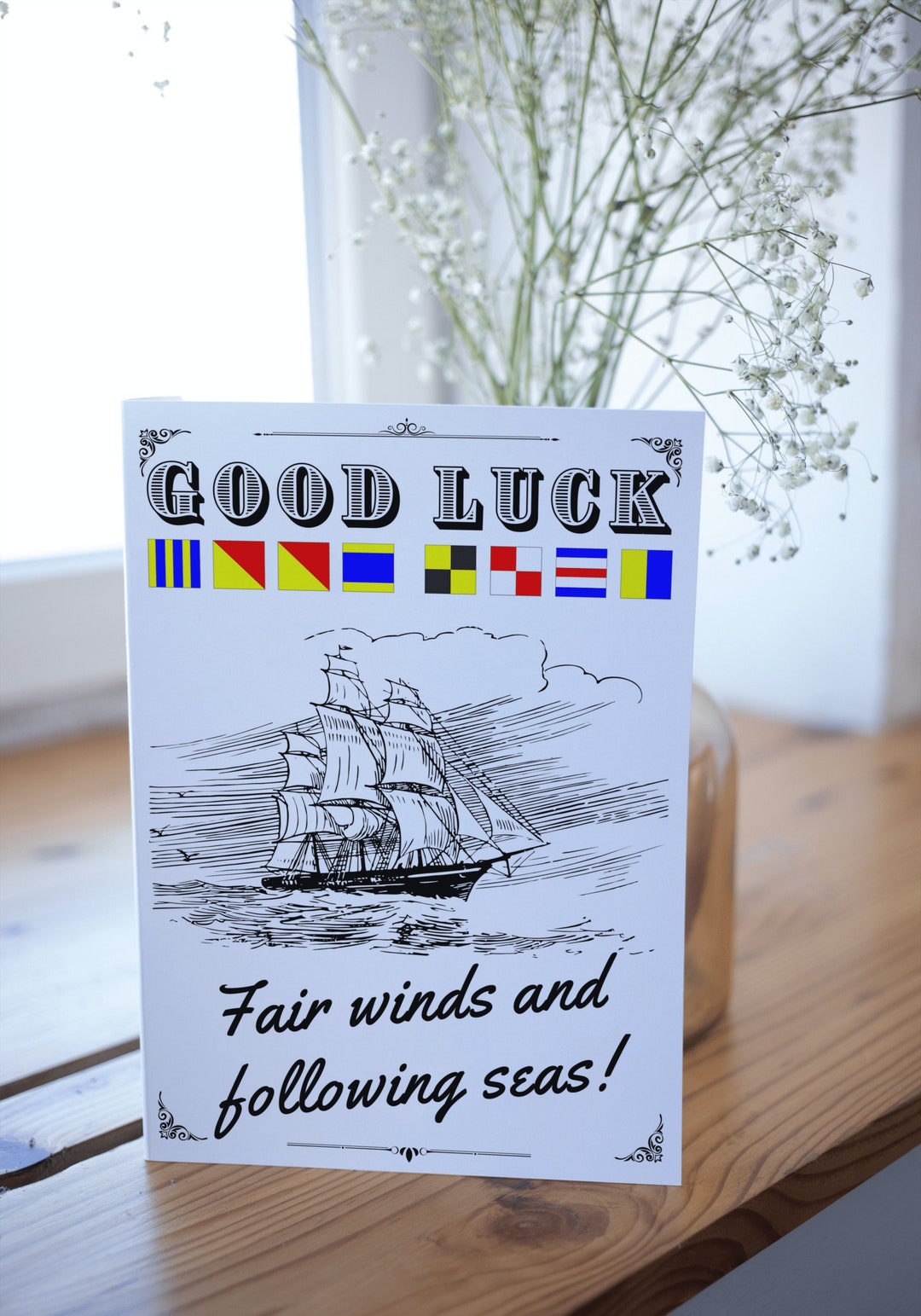 Nautical Good Luck Card Vintage Ship Sailing Card Nautical Etsy