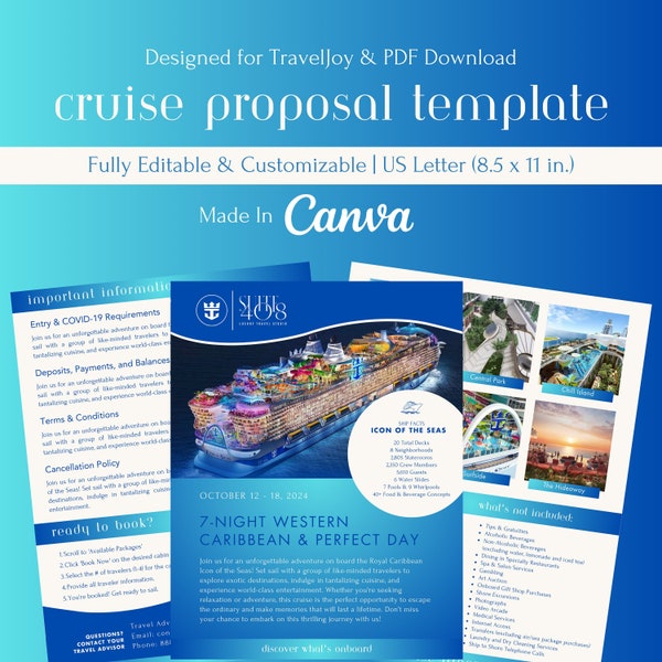 TravelJoy Cruise Vacation Proposal Template for Travel Agents and Advisors | Edit in Canva | Instant Download | Digital