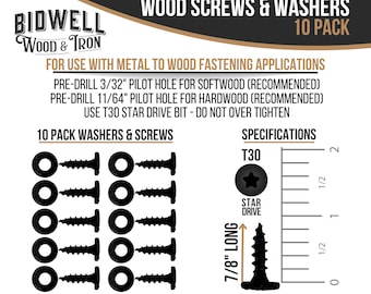 Black Wood Screws and Washers 1/4" x 7/8" Long