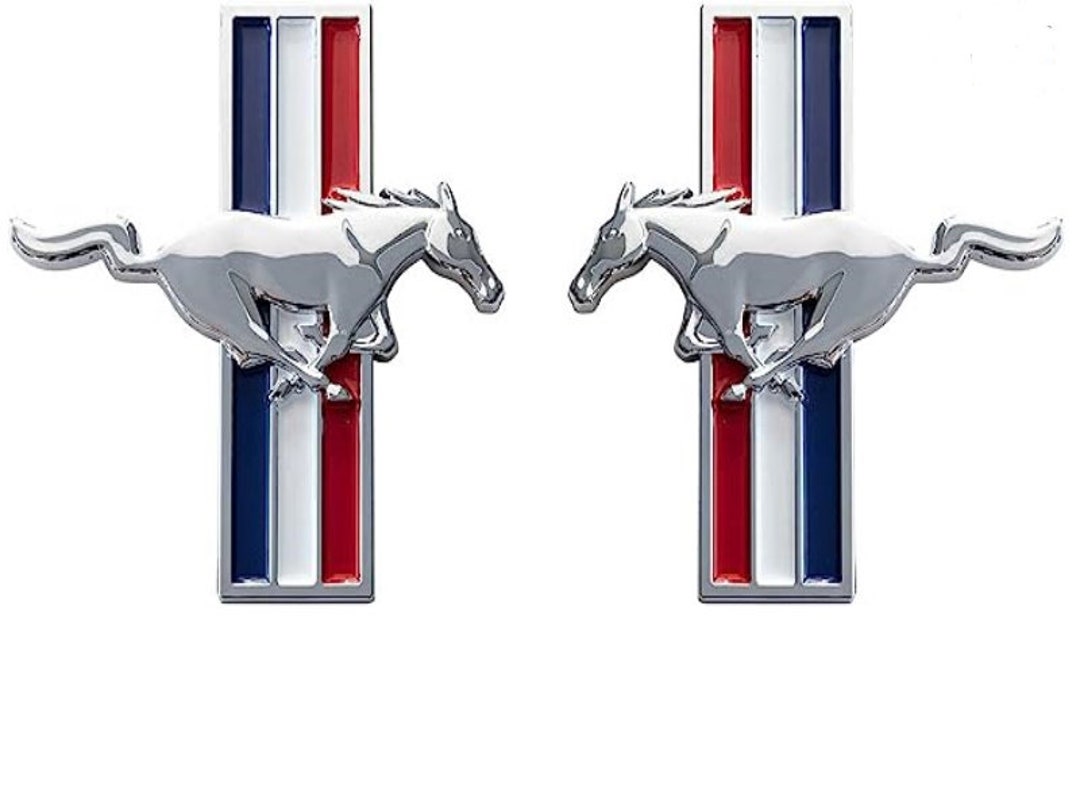 Mustang Fender Tri Bar Logo Emblem Running Horse Chrome