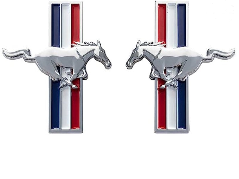 Mustang Fender Tri Bar Logo Emblem Running Horse Chrome