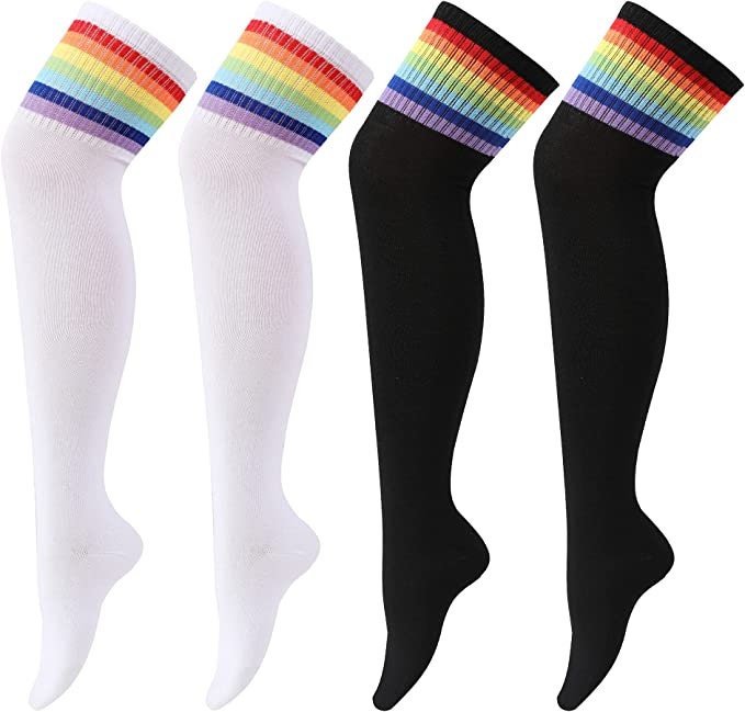 NEON RAINBOW KNEE Socks, Stripe Over the Knee Socks, Athletic