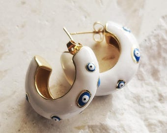 Boze oogoorbellen, gouden sieraden, bescherming, cadeaus voor haar, oorbel, Griekse oogoorbel, gouden hangeroorbel, boze oogontwerp
