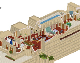 Haus Ennis. Illustration Druck 35"X 18"Frank lllloyd Wright