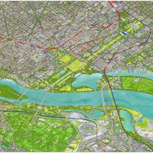 Karte von Washington DC und NoVA. die Durchgänge und Strukturen aufzeigt
