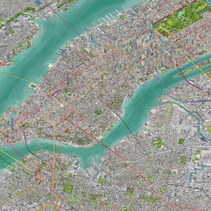 Plan de New York Manhattan 33 x 46,5 pouces avec transports en commun