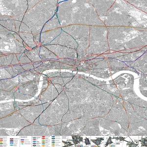 Stadtplan von London mit Eisenbahnlinien und Gebäuden