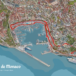 Stampa della mappa del circuito di Monaco 20" X 28" Gran Premio di Formula 1